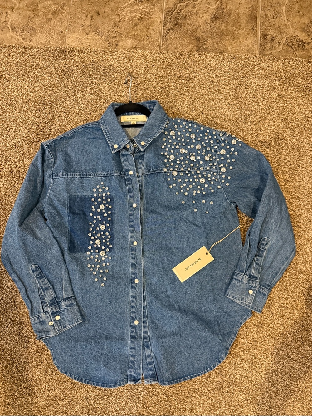 Embellished Denim Button-Down Shirt - Blue